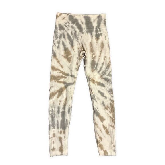Womens White Gray Tie Dye Butt Lift Scrunch High Rise Athletic Leggings Small - Picture 1 of 5